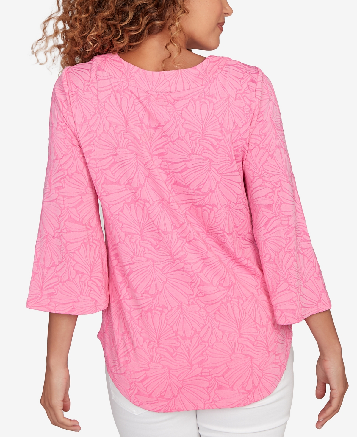 Ruby Rd. Petite Horseshoe Neck Solid Floral Jacquard Top