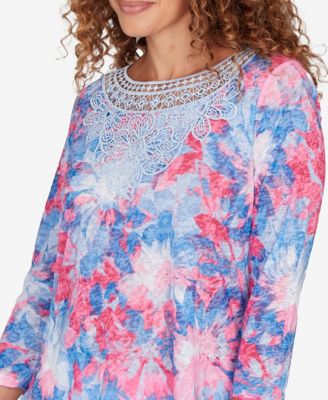 Petite Embellished Floral Sublimation 3/4 Sleeve Top