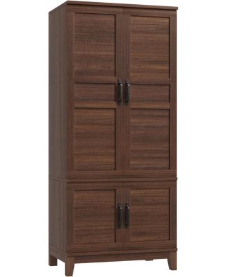 72" Armoire Wardrobe Closet with 4 Doors, Hanging Rod & Adjustable Shelves, Freestanding Wooden Clothing Cabinet for Bedroom