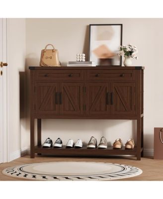 Console Table Buffet Sideboard Sofa Table,with Storage Drawers Cabinets and Bottom Shelf, Farmhouse Buffet Sideboard for Kitchen, Foyer, Brown