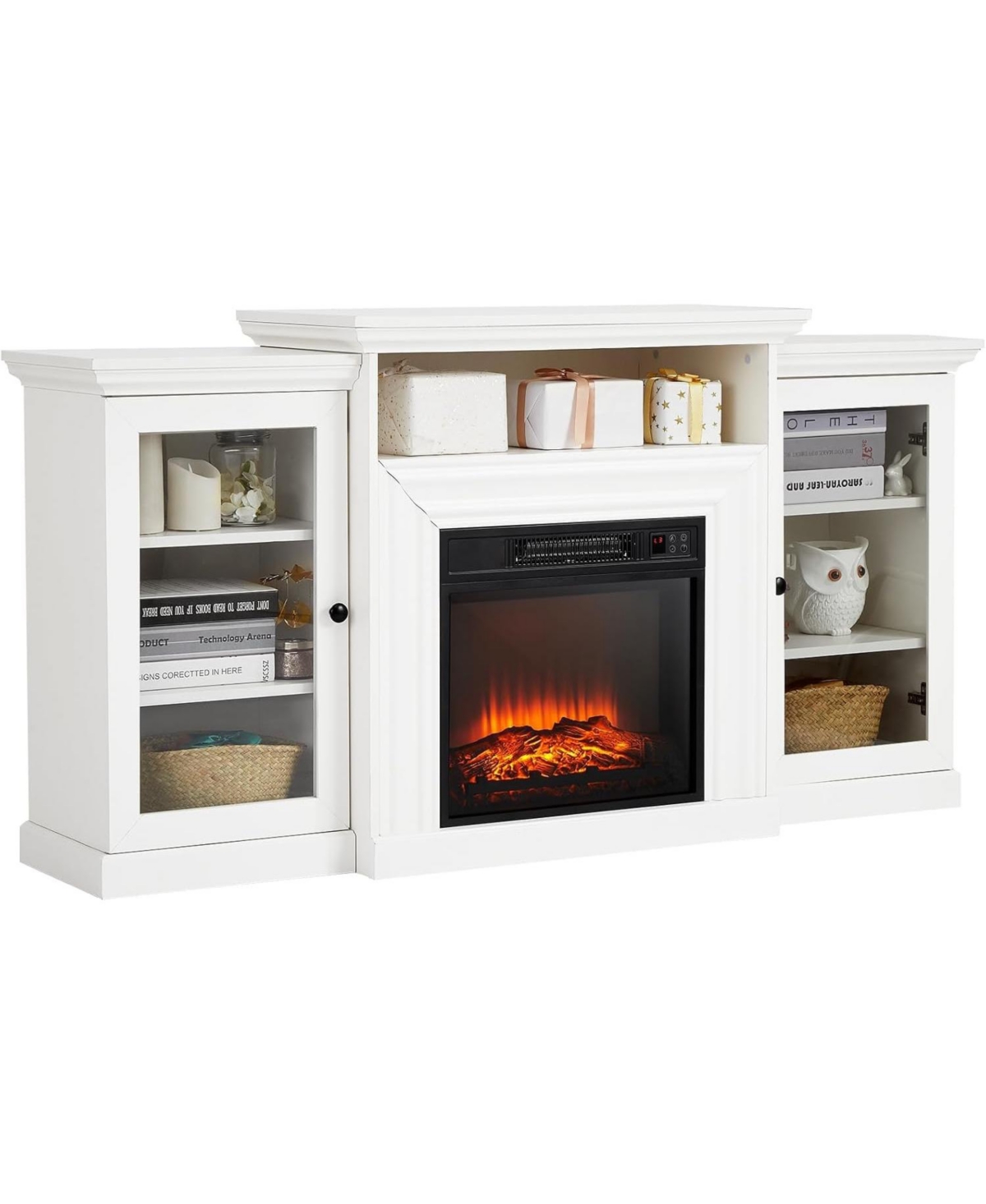 gaomon 60" Fireplace Tv Stand, 18" 1400W Insert with Remote, 3 Flame Levels, Open Shelves, Wood Entertainment Console