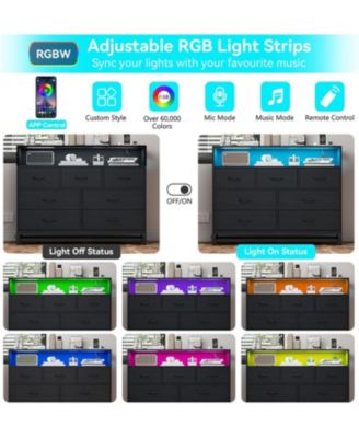 7-Drawer Dresser for Bedroom, Long Wooden Chest with LED Light, Wide Storage Cabinet for Living Room, Hallway or Closet