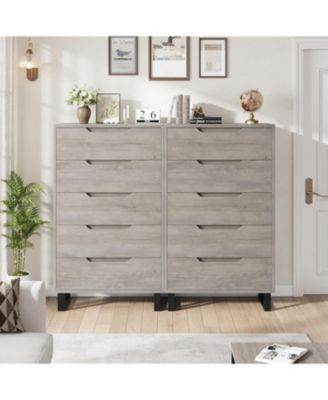 5 Drawer Tall Dresser for Bedroom, 50" Vertical Storage Chest Organizer for Living Room, Entryway, Ash Grey