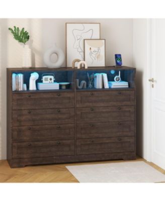 8 Drawer Wood Dresser, Wide Chest Storage for Bedroom, Living Room, Hallway, TV Stand for Up to 55" TV