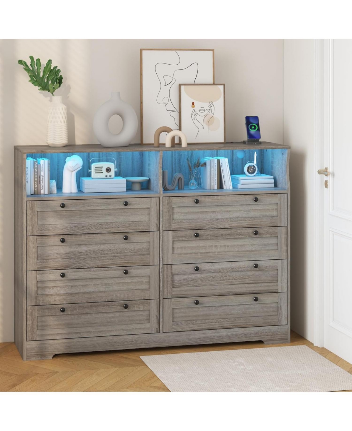 gaomon 8 Drawer Wood Dresser, Wide Chest Storage for Bedroom, Living Room, Hallway, Tv Stand for Up to 55" Tv