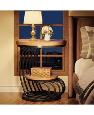 Round End Side Table: Side Table with 2 Tiers Storage Shelves, Vintage End Table