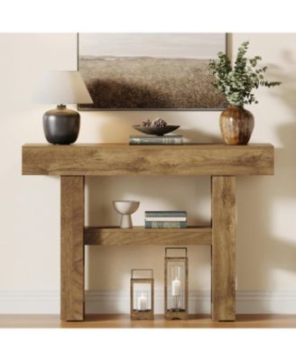41.34-Inch Farmhouse Console Table, 2-Tier Narrow Sofa Table Behind The Couch,Light Brown