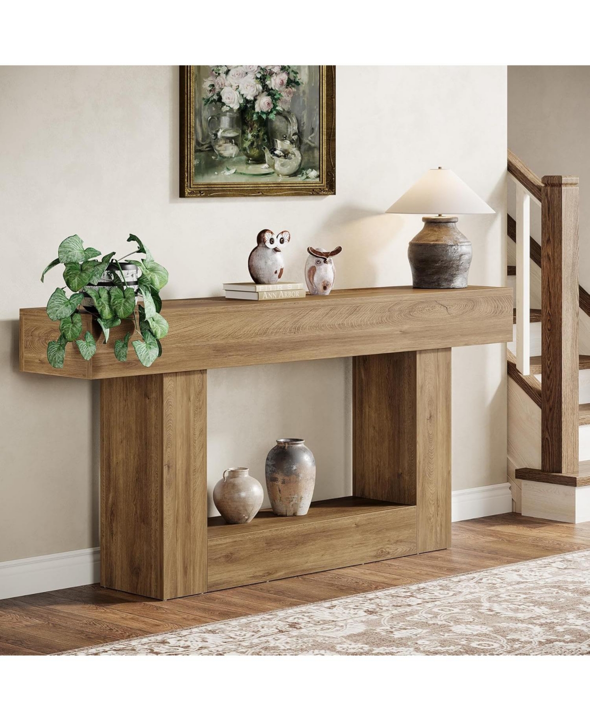 Tribesigns 63" Console Table, Farmhouse 2-Tier Entryway Table with U-Shaped Base