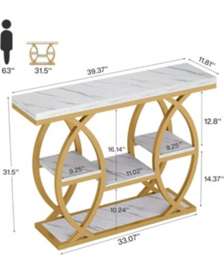 39.4" Console Table, Industrial 4-Tier Sofa Table Entryway Table, Narrow Wood Accent Tables with Metal Frame