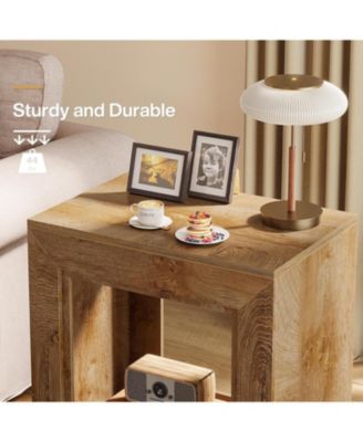 Rustic Wood End Table, 2 Tiered Square Side Table with Storage Shelf, Industrial Sofa Side Table for Living Room, Entrance