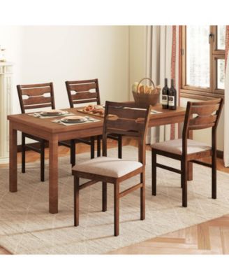 Dining Chair Set of 4 w/ Rubber Wood Frame Padded Seat Curved Backrest