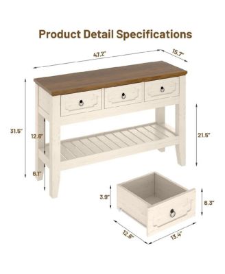 47" Farmhouse Console Table for Entryway, Narrow Rustic Entryway Table with 3 Drawer and Large Storage Shelf, Easy Assembly Furniture