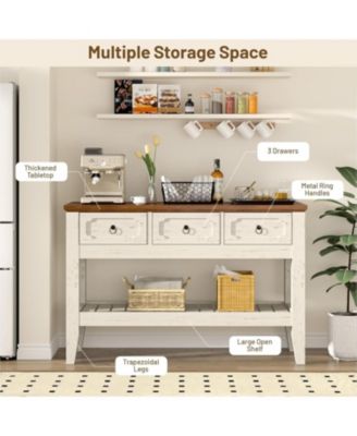 47" Farmhouse Console Table for Entryway, Narrow Rustic Entryway Table with 3 Drawer and Large Storage Shelf, Easy Assembly Furniture