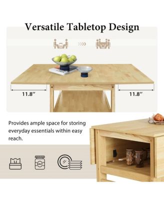 5-Piece Extendable Dining Table Set with Drop Leaves and Storage Shelf, Space-Saving Kitchen Table and Upholstered Chairs