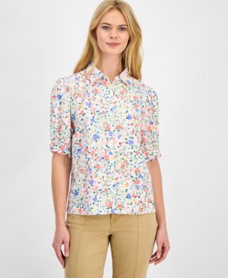 Women's Belagio Floral Short-Sleeve Smocked Blouse