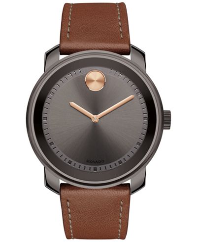 Movado Men's Swiss Bold Cognac Leather Strap Watch 43mm 3600378 ...