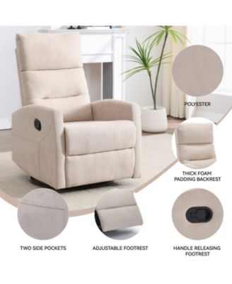 Manual Recliner Chair with Rocker and Swivel in Fabric for Living Room