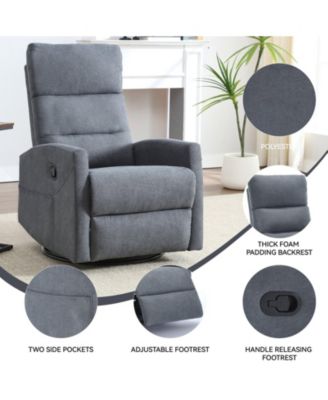 Manual Recliner Chair with Rocker and Swivel in Fabric for Living Room