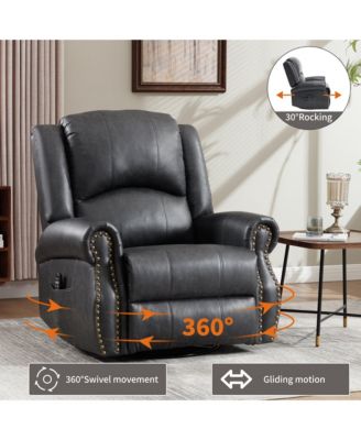 Faux Leather Recliner Chair Rocker Swivel Chair Manual Recliner with Heat & Massage