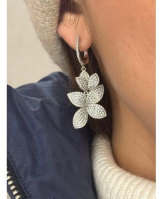 Suzy Levian Sterling Silver Cubic Zirconia Large Abstract Flower Drop Dangle Earrings