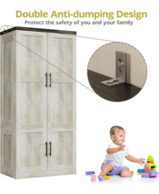 Rustic White Large Wardrobe Closet with Hanging Rod and 2 Doors