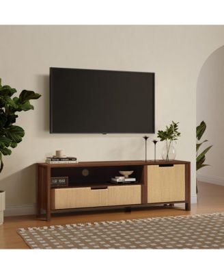 Walnut Finish MDF Wood with Rope Front TV Console with Storage
