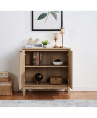 1 Pc. Natural Wood  Fluted Design with Brass Handles  Accent Cabinet