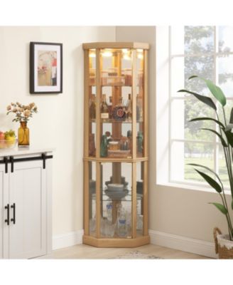 Lighted Corner Curio Cabinet - Light Oak