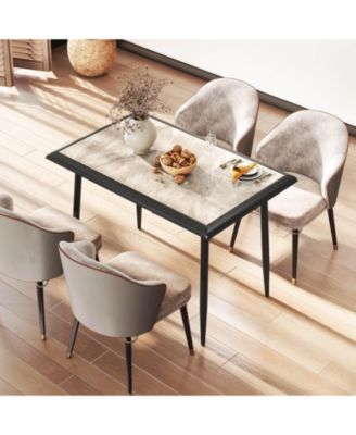 44" Rectangular Kitchen Table with Metal Frame Faux Marble Tabletop Dining Table