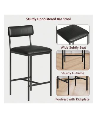 Bar Stools Set Of 2, Counter Height Bar Stools With Footrest, PU Leather Kitchen Barstools, Bar Chairs For Kitchen Island