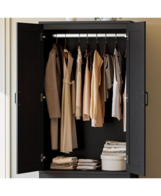 Black Armoire Wardrobe Closet with 2 Doors and 2 Drawers