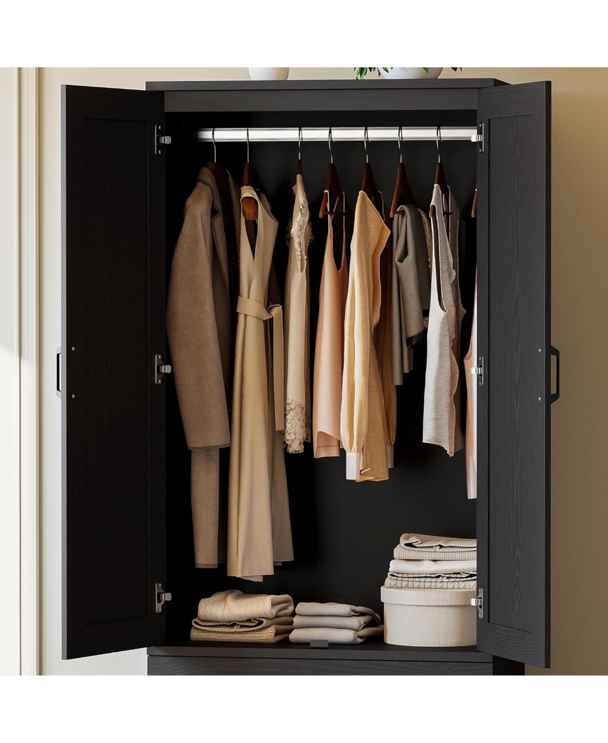 Likimio Black Armoire Wardrobe Closet with 2 Doors and 2 Drawers
