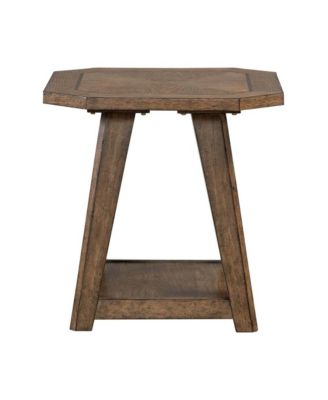 Carolina Park Octagonal End Table for Living Room - Amber Brown Oak