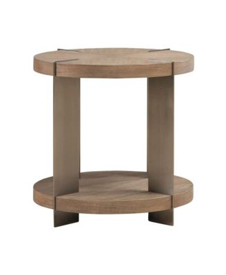 Harlow Living Room Round End Table - Sandstone & Satin Nickel