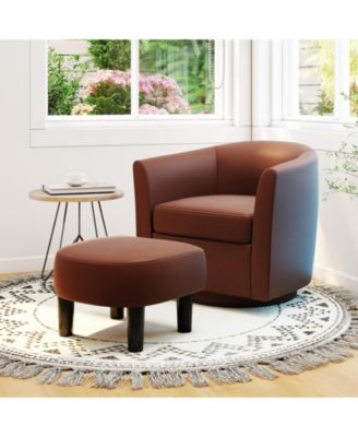 Swivel Barrel Chair with Ottoman Footrest Curved Backrest