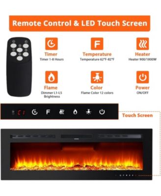 60" 3D Electric Fireplace, Wall Mounted/Recessed, 12 Flame Colors, 900/1800W Heater, Remote Control