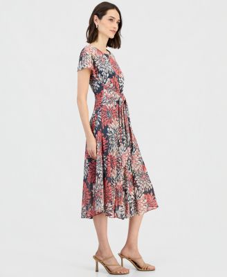 Women's Short-Sleeve Tie-Front Midi Dress