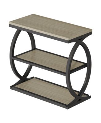 End Table, Narrow 3-Tier End Table for Living Room, Industrial Wooden Side Table with Metal Frame