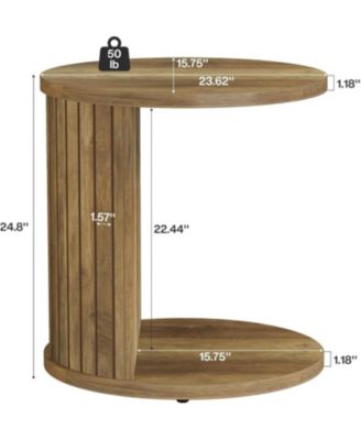 C-Shaped End Table for Couch, 2-Tier Side Table with Storage Shelf, C Table for Sofa