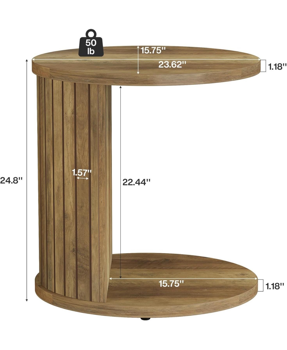 Tribesigns C-Shaped End Table for Couch, 2-Tier Side Table with Storage Shelf, C Table for Sofa