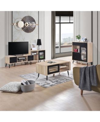 Nathan 75-Inch TV Stand, Entertainment Center & Media Console with Drawers, Open & Closed Storage, Oak/Black