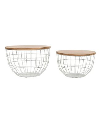Rondo Nested Storage Solid Wood and Metal Basket Coffee Tables (Set of 2)