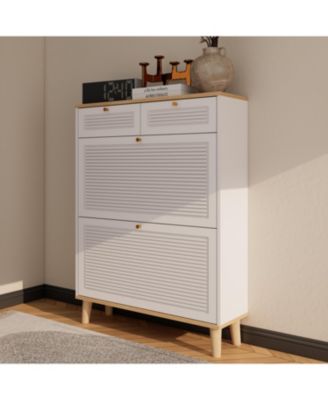 Slim Flip Door Shoe Cabinet 12-20 Pairs MDF Entryway Storage