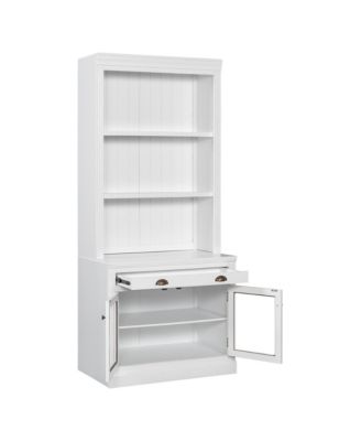 Elegant Glass Door Bookcase with Shelves and Drawer