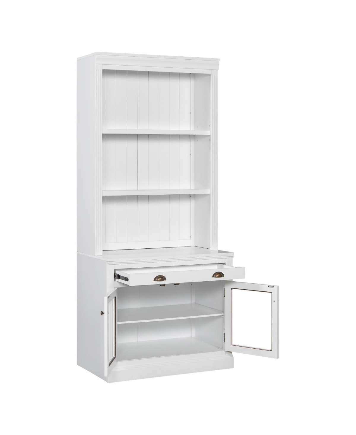 Lovmor Elegant Glass Door Bookcase with Shelves and Drawer