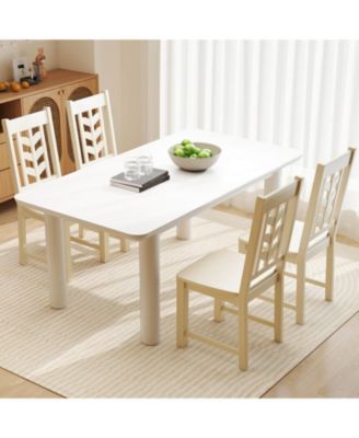 Dining Chair with Rubber Wood Frame & Leaf-shape High Back for Kitchen