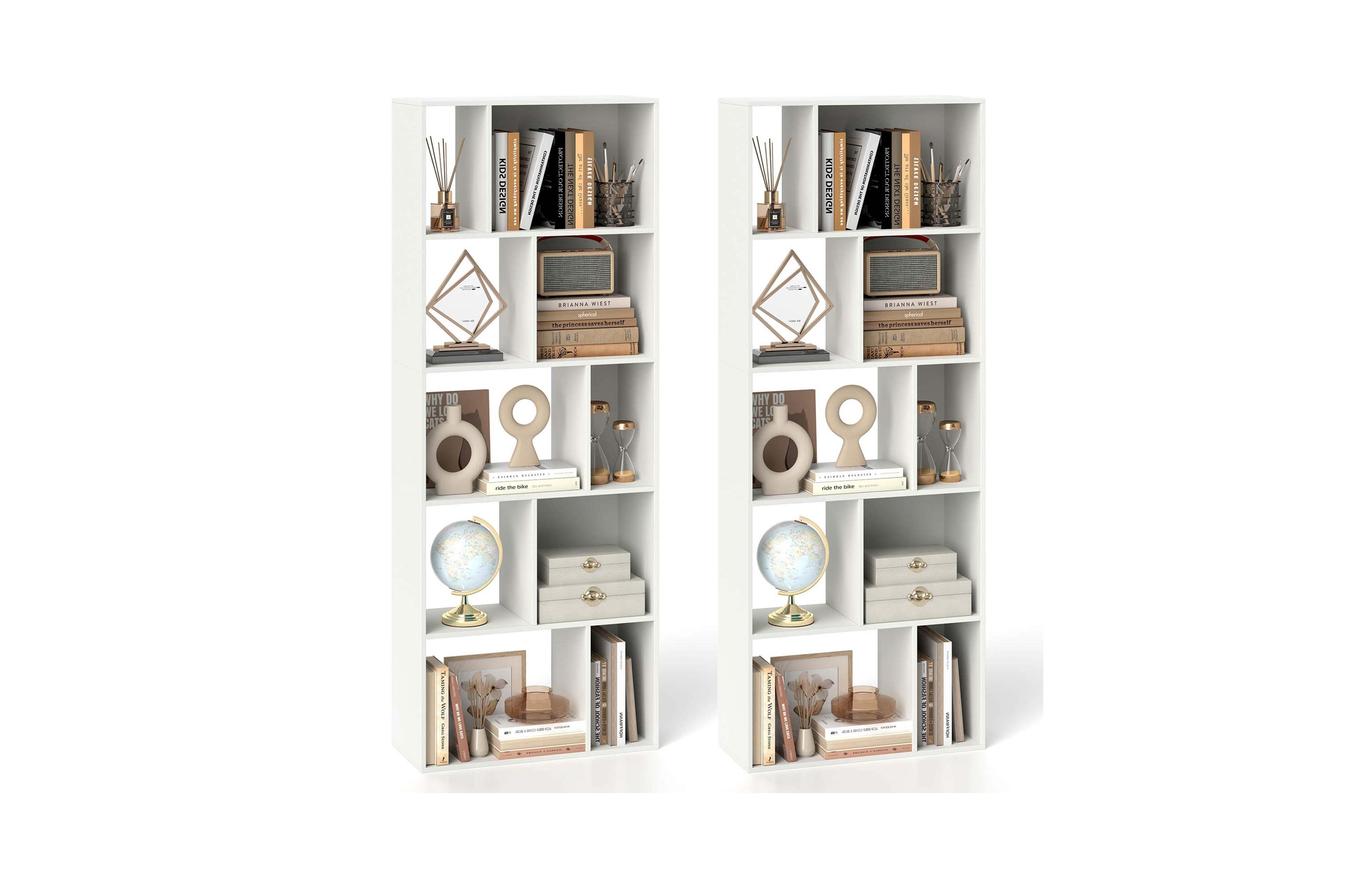 Costway 63" Tall Floor Standing Open Bookshelf with 10 Cubbies 5 Back Anti-falling Panels