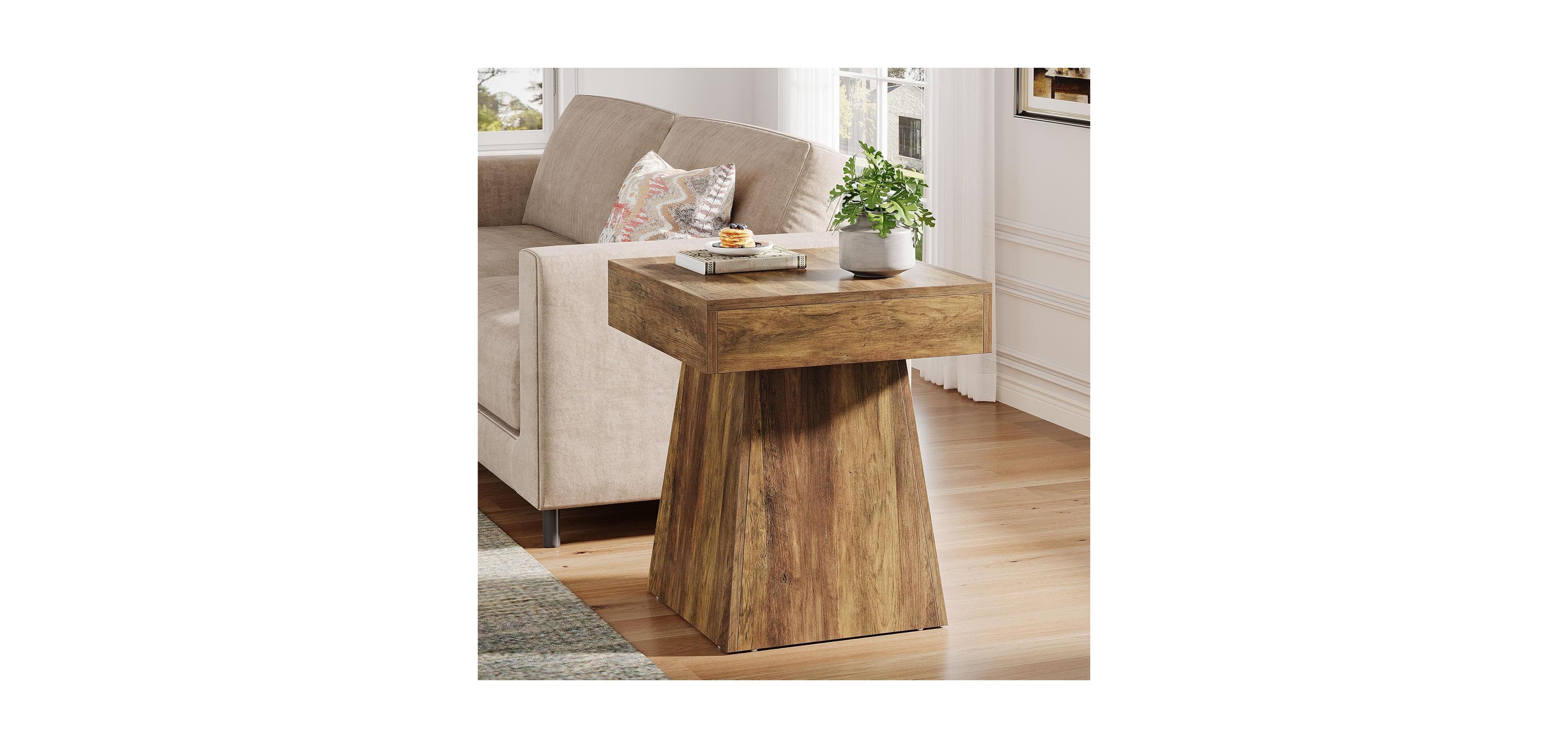 Tribesigns Small End Table, Rustic Square Side Table