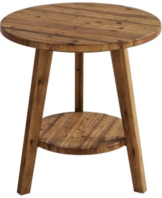 Solid Wood Round End Table, Sofa Side Table with Storage Shelf, Farmhouse Nightstand for Living Room, Bedroom