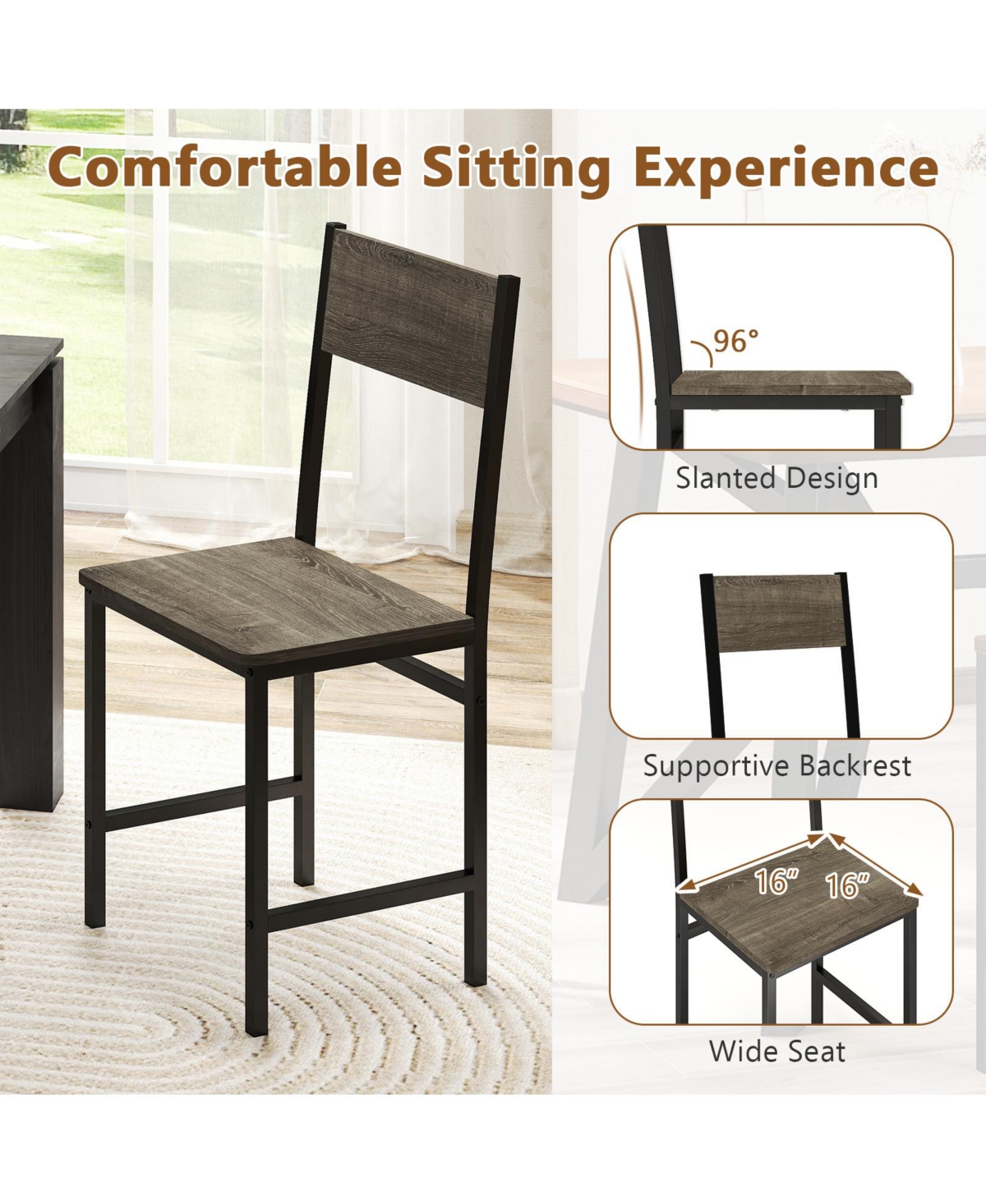 Gymax Set of 4 Dining Chairs w/Metal Legs Slanted Back Wide Seat for Living Room